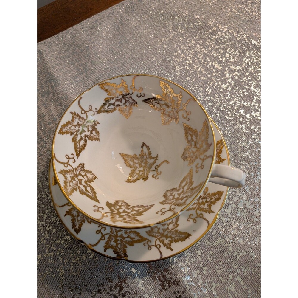 Stanley Vtg Gold Maple Leaf Tea Cup & Saucer Fine Bone China England Regency - Picture 2 of 11